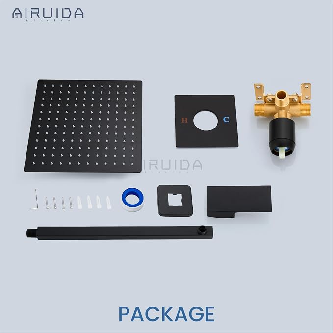 Airuida Shower Faucet Set,10 Inch Shower Valve Kit,Matte Black | Male Threads,Rough-in Valve Shower Trim Kit,Single Handle Control Shower Set