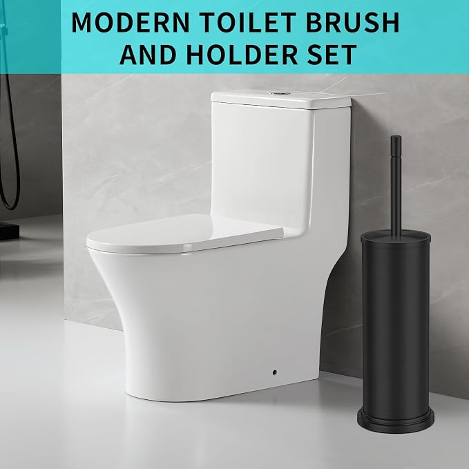 Toilet Brush and Holder Set,304 Stainless Steel Toilet Brush for Bathroom with Long Handle, Heavy Duty Toilet Bowl Brush,Removable Inner Bowl and Splash Protection,Deep Cleaning (Black)