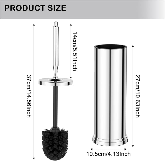 Stainless Steel Toilet Bowl Brush and Holder Set Scrubber Chrome | Weighted Stable Base Removable Inner Tube Toilet Bowl Brush Splash-Proof Design for Deep Cleaning Space Saving Storage