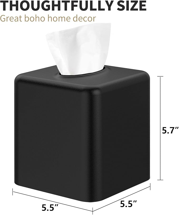Livelab Tissue Box Cover, Square Metal Tissue Box Holder Modern Decor Facial Napkin Holder Tissue Box Dispenser for Bathroom Vanity Countertop, Living Room, Bedroom, Office - Black