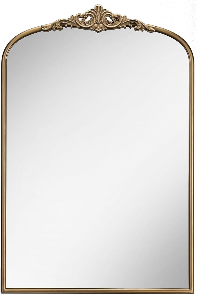 Vintage Baroque Arched Wall Mirror, 30"x40" Antique Gold Mirror | Bathroom Wall Mirrors, Large Ornate Arch Bronze Mirror for Over Sink, Fireplace, Entryway, Living Room, Hanging or Leaning
