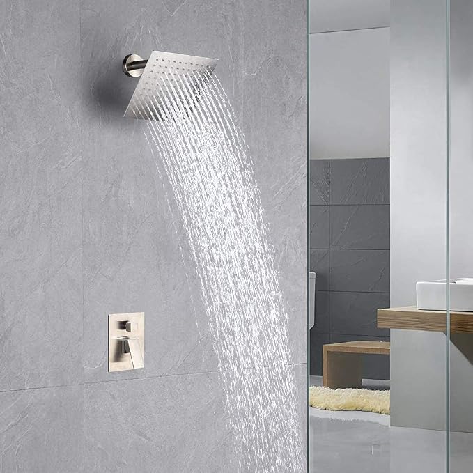NearMoon Rain Shower Head, High Flow Stainless Steel Square Rainfall Shower, High Pressure Design, Awesome Shower Experience Even At Low Water Flow (8 Inch, Brushed Nickel)