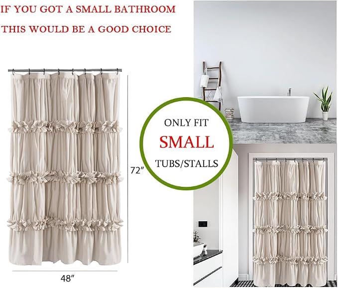 Camel Ruffle Stall Shower Curtain, Vintage Handcrafted Bow Tie Bath Curtain for Master Bathroom, Ruched Microfiber Bathroom Curtain with 8 Buttonholes, 48" W x 72" H (LQ-10)