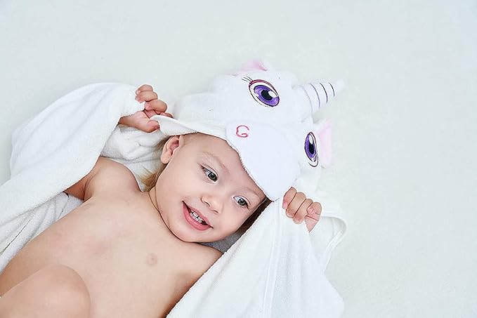 HIPHOP PANDA Ultra Soft Hooded Baby Towel - 2-Layer Thick 500GSM Absorbent | Rayon Made from Bamboo, Hooded Bath Towel for Newborn, Infant, Toddler, Baby Registry - Unicorn, 30x30 In