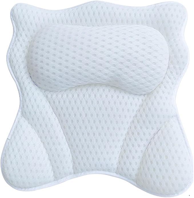 Bath Pillow,Ergonomic Bathtub Pillows for Tub Neck and Back Support,with 6 Powerful Suction Cups,Provide Shoulder and Back Relaxing,Bath Accessory,Fits All Types Bathtub(White)