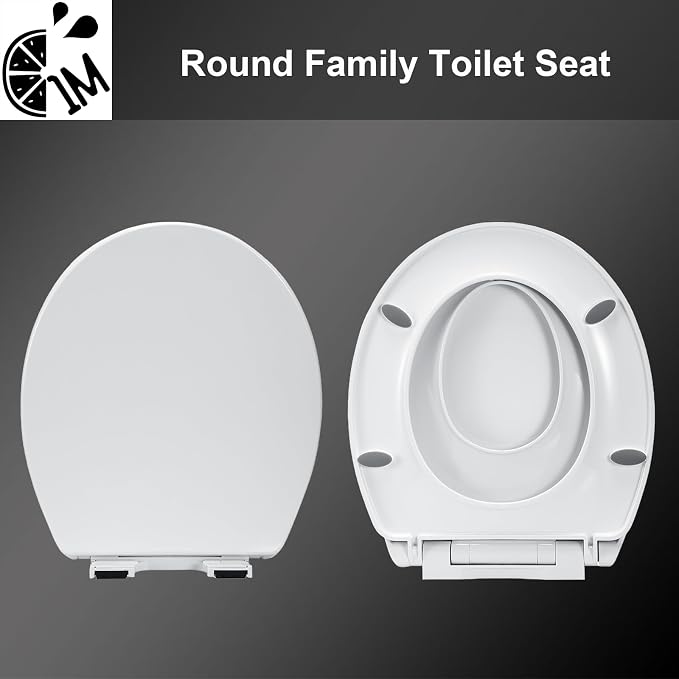 1M Family Toilet Seat, Patented Slow Close & Quick Releasing Technology, Anti-Wiggling, Easy to Install and Clean, Standard Round with Toddler Seat Built In (1 Piece)