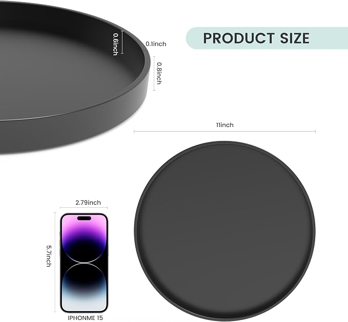 1 Pack 11" Bathroom and Vanity Tray, ABS Bathroom Counter Organizer, Coffee Table Decor for Perfume, Candles, Keys &More. Kitchen Countertop Organizer, Decorative Tray Soap Holder, Black