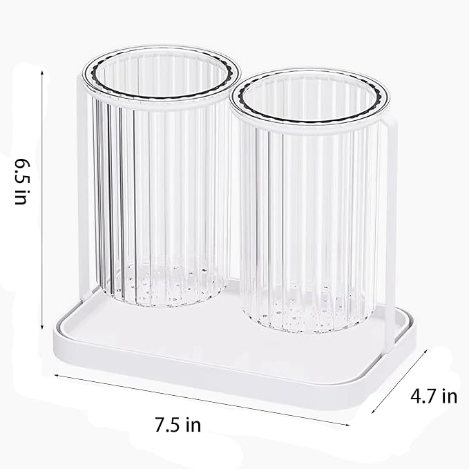 Toothbrush Holders with Drain Tray, 2 Slots Hanging Toothbrush and Toothpaste Holder Organizer Bathroom Caddy Countertop for Toothpaste, Razors, Electric Toothbrush - Clear | Detachable, Easy to Clean, Bathroom Organizer for Electric Toothbrush, Razors