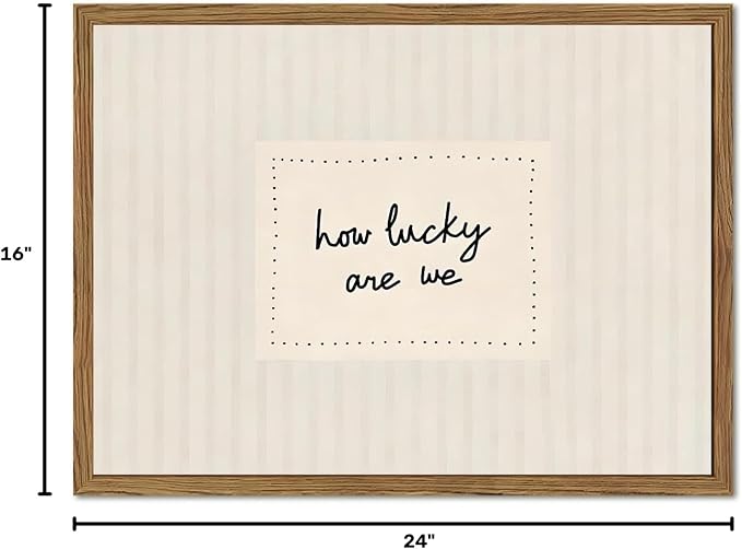 How Lucky Are We Wall Art Funky Preppy Inspirational Quote Sign Wall Decor Picture Trendy Minimalist Striped Poster Canvas Painting Print for Bedroom Living Room Dorm 24x16 inch Wood Framed
