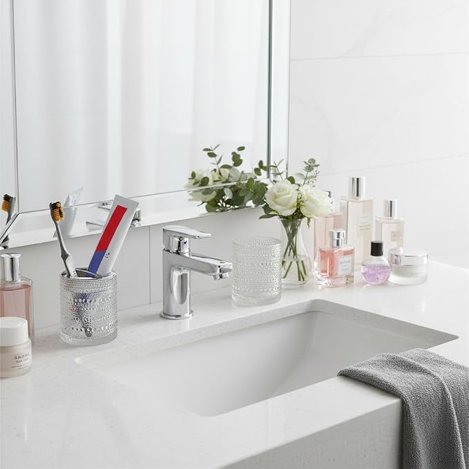 Glass Toothbrush Holder, Clear Bathroom Toothbrush Holder Set, 10oz Bathroom Tumbler Cup, Bathroom Storage Cup Organizer for Tooth Brush, Toothpaste and Makeup Brush