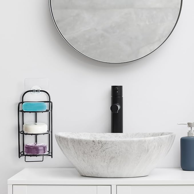 Yoshiky 3-Tier Shower Soap Shampoo Bar Holder, Self Adhesive & Freestanding Draining Bathroom Soap Dish Caddy for Bathroom Wall Accesories Decor