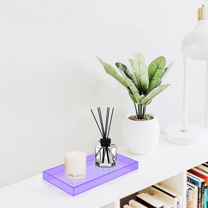 ROYALITA Acrylic Tray for Countertop, Guest Towel Holder Tray for Bathroom | Vanity Trays for Napkin Perfume Jewelry Makeup, Bathroom Tray for Soap Dispenser, Aromatherapy, Cup & Candle, Purple