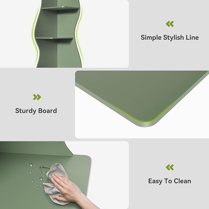 LITTLE TREE Small Corner Shelf, Modern 5-Tier Wall Wavy Corner Bookshelf | Stylish Bookcase Storage Rack for Small Space, Living Room, Bedroom, Green