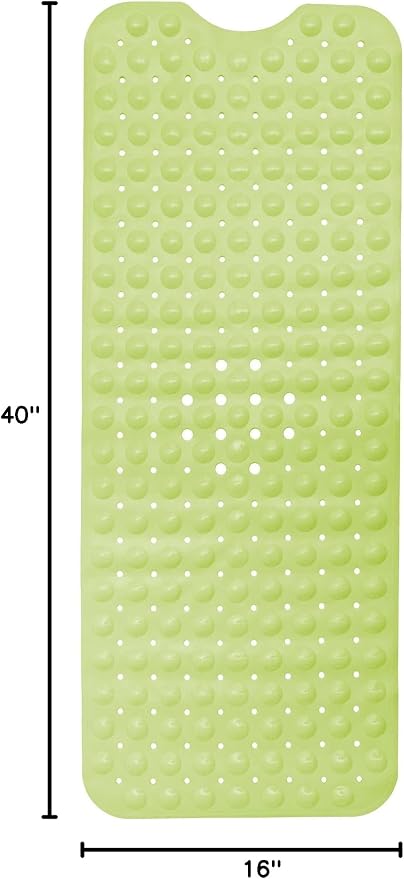 ENKOSI Non-Slip Bath & Shower Mat 40x16 Extra Long, Suction & Drain Holes | Green color; Durable PVC; 40x16 in, Green