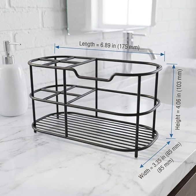 Bathway Toothbrush Holder for Bathroom, 6.9"L x 3.4"W x 4"H, Matte Black, L | Waterproof, Rust-Proof, More Durable, Multifunctional, Large-Capacity, Non-Slip, Anti-Tip, Self-Draining, Stylish Appearance