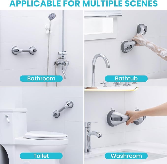 TAILI Grab Bars for Shower,Shower Handles for Elderly Suction,12.2",Silver | Safety for Showers,Bathtubs,Toilet,Elderly&Seniors,Bathroom Grip Bar Heavy Duty Handrails,No Drilling Removable Waterproof,G9