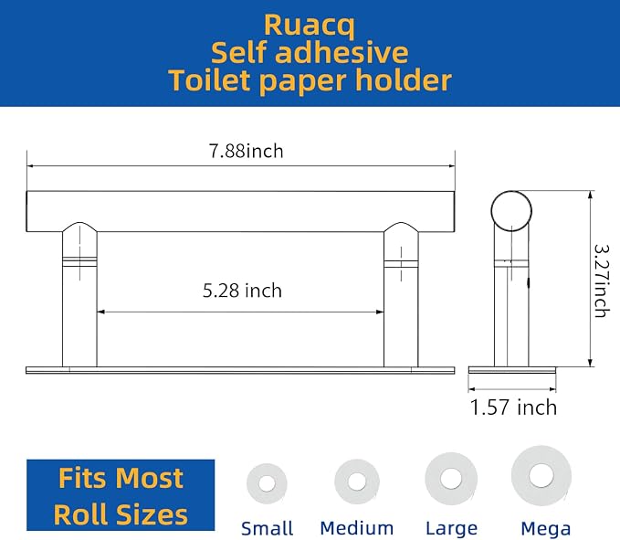 RUACQ Brushed Nickel Toilet Paper Holder Adhesive or Drill Wall Mount | Dual-Post Pivoting Tissue Roll Holder, Stick or Screw Installation, 304 Stainless Steel, Rustproof, for Bathroom & Kitchen
