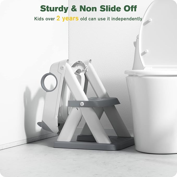Rabb 1st® Potty Training Seat, Toddler Toilet Seat for Kids Boys Girls, 2 in1 Potty Training Toilet with Step Stool, 6 Adjustable Height, Splash Guard, Stable Triangular Anti-Slip Design(Grey)