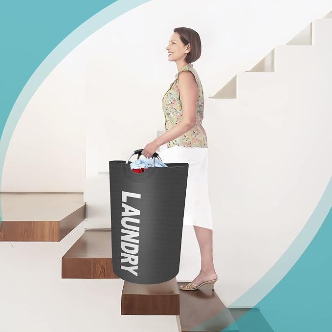 115L Large Laundry Basket, Dirty Clothes Waterproof Laundry Hamper, Grey | Collapsible Laundry Basket with Foam Protected Aluminum Handles for Laundry Dorm Family, Black Dirty Clothes Hamper