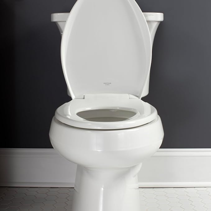 Mayfair Aurora Slow Close Toilet Seat, Easy Clean Hinges and Adjustable Perfect Fit Plastic Seat, Made in USA, Elongated, White
