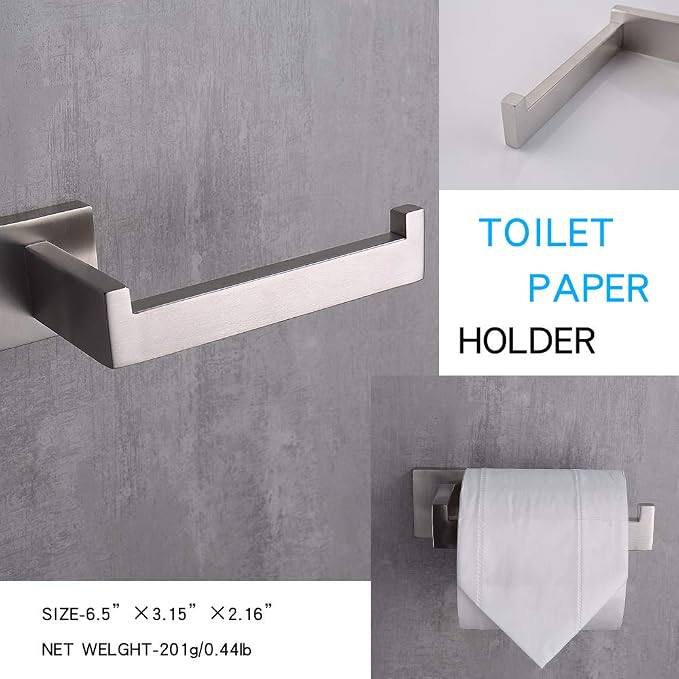 TASTOS Toilet Paper Holder Brushed Nickel 2 Pack, Toilet Tissue Roll Holders Dispenser and Hangers Wall Mounted for Bathroom & Kitchen, Stainless Steel Modern Square Style (Silver)