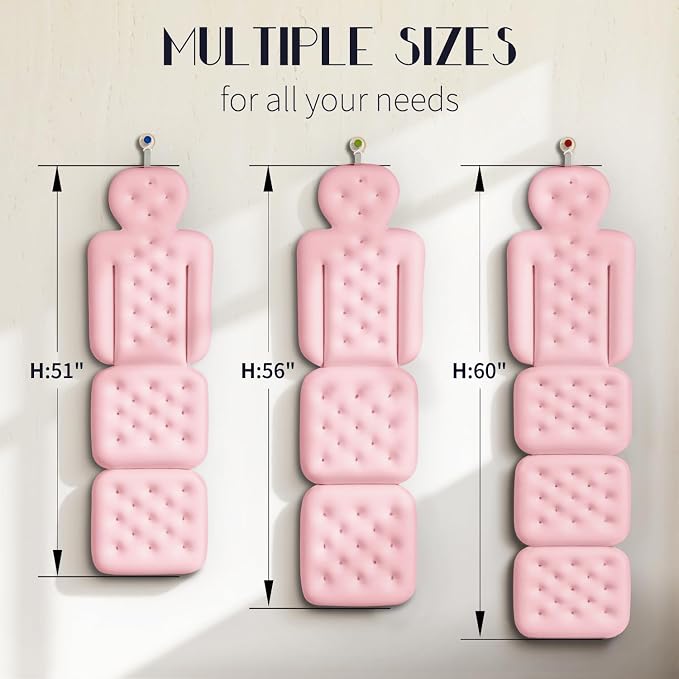 Full Body Bath Pillow for Bathtub, Thick Bathtub Cushion, Luxury Tub Pillow for Bath for Headrest Neck and Back Support Pink 60" x 16"