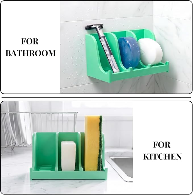 Soap Holder for Shower Wall, 3-Compartment Soap Dish for Shampoo, Conditioner and Body Soap, Fast Draining & Rust-Proof & Heavy Duty, Ultra-Strong Adhesive for Long-Term Bathroom Use & Freestanding