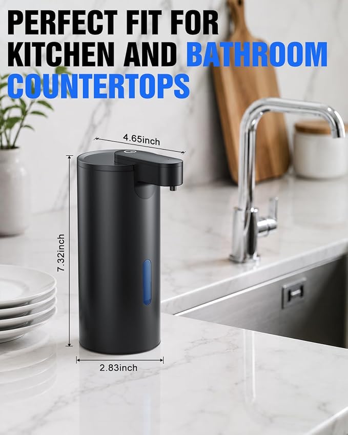 Fantictas Touchless Foaming Soap Dispenser, Stainless Steel Touchless Pump | Automatic Foam Soap Dispenser, USB-C Rechargeable Sensor Pump with 3 Adjustable Levels, Bathroom & Kitchen