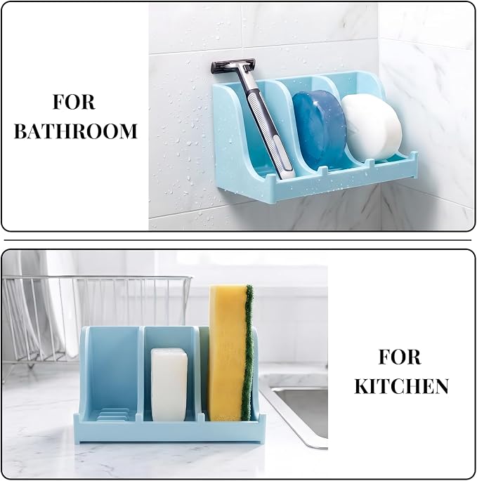 Soap Holder for Shower Wall, 3-Compartment Soap Dish for Shampoo, Conditioner and Body Soap, Fast Draining & Rust-Proof & Heavy Duty, Ultra-Strong Adhesive for Long-Term Bathroom Use & Freestanding
