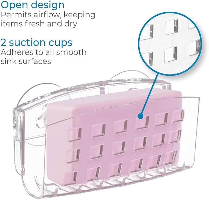 iDesign Kitchen Sink Suction Holder, Clear, Large | For Sponges, For Scrubbers, For Soap