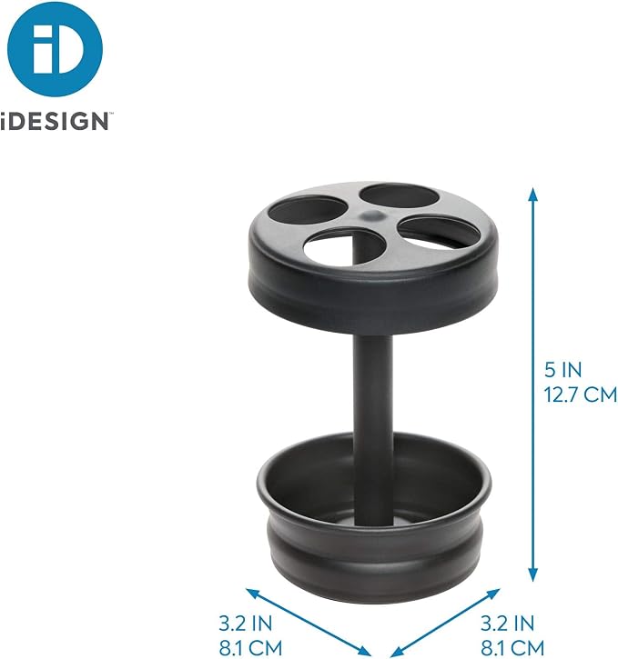 iDesign Metal Toothbrush Holder - Bathroom Cup for Bathroom Organization, The Olivia Collection - 3.25" x 3.25" x 5", Matte Black