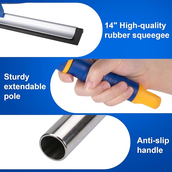 14 inch Rotatable Shower Squeegee for Glass Doors, Multi-Purpose Window Squeegee with Refill Rubber Blade, Bathroom Cleaner Tool for Shower Door Window Mirror Wall Car Windshield