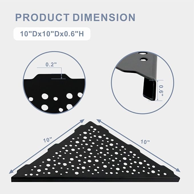 HIDROP Matte Black 10" Corner Shower Shelves for Tiled Walls, 2 Pack | Black Triangle Shower Shelf, 304 Stainless Steel Bathroom Corner Shelf, Fast Drainage,Embed into Tile Gap Shower Corner Shelf