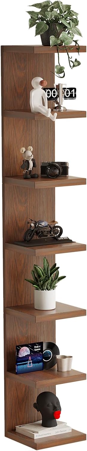 LitaEther Wood Wall Shelf Units,7 Tier Lack Floating Shelves,Rustic Bookshelf for Home, Bedroom, Living Room