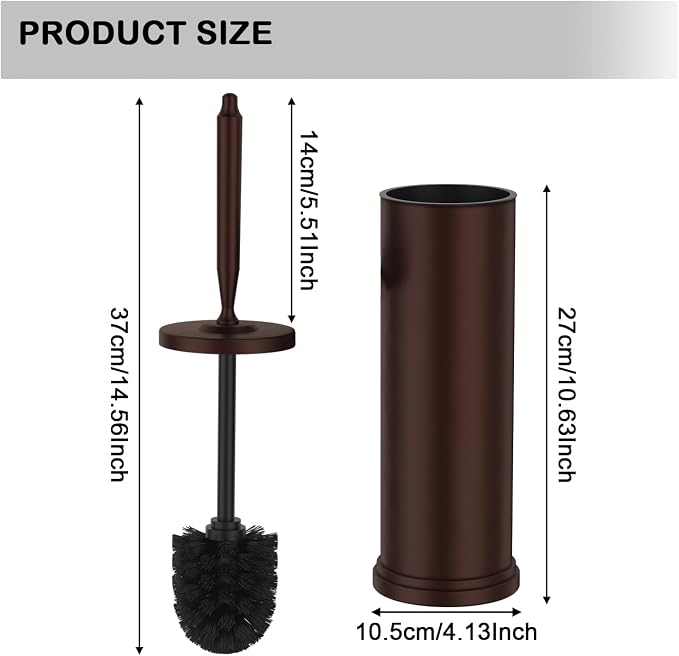 Stainless Steel Toilet Bowl Brush and Holder Set Scrubber Bronze Brown | Weighted Stable Base Removable Inner Tube Toilet Bowl Brush Splash-Proof Design for Deep Cleaning Space Saving Storage