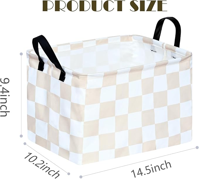 MAIZMZ Beige Check Storage Basket Baby Toys Organizer Bins Decorative Gifts Bakset Waterproof Nursery Hamper Women Storage Cube Kids Laundry Basket for Home/Dorm/Kitchen/Pet/Office/Closet/Shelf/