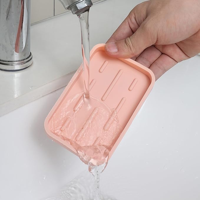 MicoYang Silicone Kitchen Sink Organizer Tray for Multiple Usage,Easy Clean Sponges Holder for Kitchen Bathroom Counter or Sink,Dish Soap Dispenser,Scrubber,Bottle,Cup Pink 4.9”x 3.2”