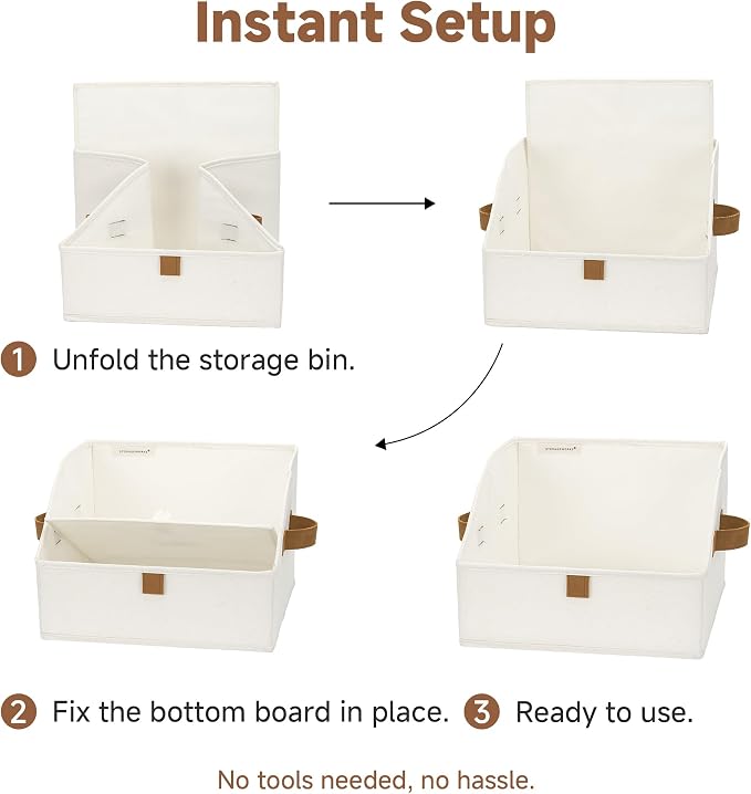 StorageWorks Closet Storage Bins Trapezoid, Ivory White, Small, 3-Pack | Closet Organizer Bins for Closet Shelves, Cube Storage, Fabric Clothes Bin, Foldable Organizing Baskets with Handles