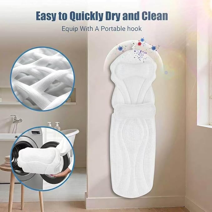 Full Body Bath Pillows for Tub Luxury Bathtub Pillow Cushion for Head,Shoulder,Back&Lumbar Support Thick Tub Pillow for Bathtub for Women Soft 5D Air Mesh Mat 12 Non-Slip Power Suction Cups (White)