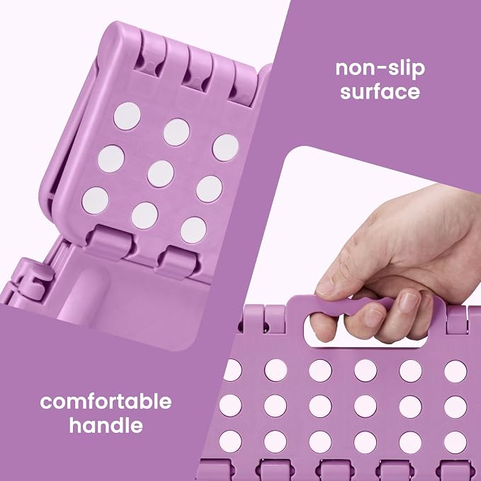 Foldable Step Stool for Adults 13 Inch, 300 lbs, Light Purple | Lightweight Stepping Stool with Handle and Non-Slip Surface, for Reaching Kitchen Cabinets, Bathroom Shelves and Closets