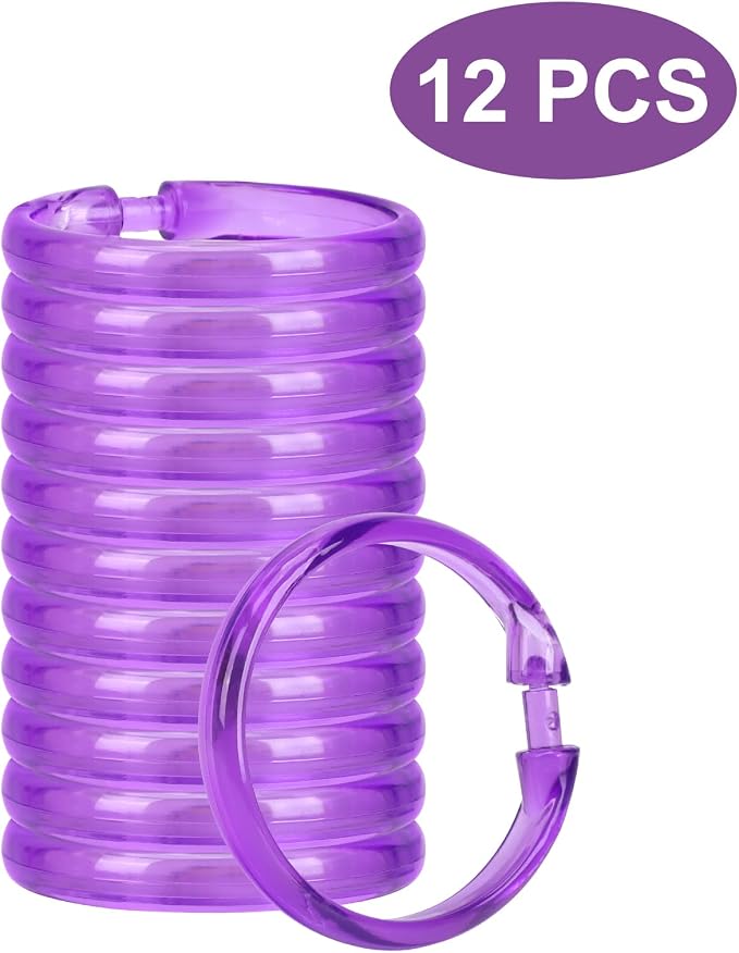 Purple Shower Curtain Hooks - 12 Pcs Circular Plastic Shower Curtain Rings for Bathroom - O Shaped Transparent Purple Shower Hooks Rings for Shower Curtain Rod