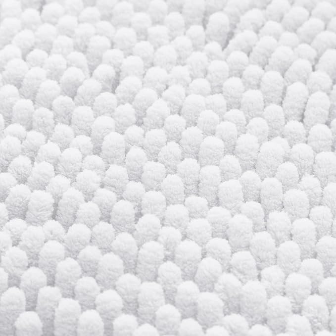 HOMEIDEAS 3 Pieces Bathroom Rugs, Ultra Soft Non Slip Absorbent Chenille Toilet Bath Mat Set (White)