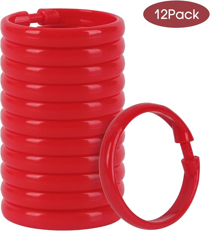 Red Shower Curtain Hooks - 12 Pcs Circular Plastic Shower Curtain Rings for Bathroom - O Shaped Red Shower Hooks Rings for Shower Curtain Rod