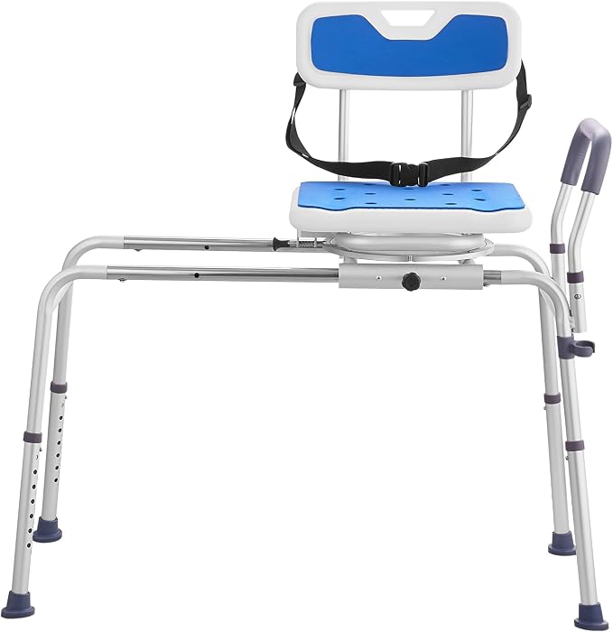 VEVOR Sliding Tub Transfer Bench with 360 Degree Swivel Seat, Height Adjustable Bathtub Transfer Bench with Armrest & Safety Belt, Non-Slip Rotating Shower Chair for Elderly Disabled, 400LBS Capacity