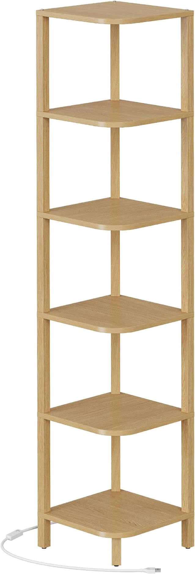 TUTOTAK Corner Shelf with LED Light, 6-Tier Corner Bookshelf | for Small Space, Narrow Display Corner Shelf Stand with Storage Rack, for Living Room, Bedroom, Natural BS08BN006L