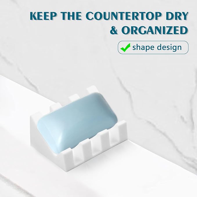 Soap Dish Holder for Shower with Suction Cup, Silicone Soap Holder & Saver Self-Draining Bar Soap Dish Keeps Soap Dry for Bathroom, Kitchen, Bathtub, Extends Soap Life (White-1Pack)