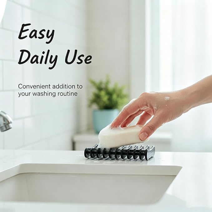 2 Pcs Black Plastic Soap Dish, Self Draining Waterfall Design Bar Soap Holder, Non-Slip Soap Saver Tray Keeps Soap Dry for Shower Bathroom Kitchen Countertop