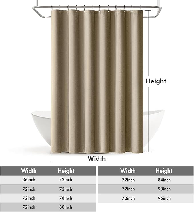 MIULEE Linen Fabric Shower Curtain Khaki W72*L72 12 Metal Hooks | Modern, Heavy Duty, Shower Curtain Set, Waterproof Thick Cloth Shower Curtains, Bathroom Hotel Bathtub, Washable