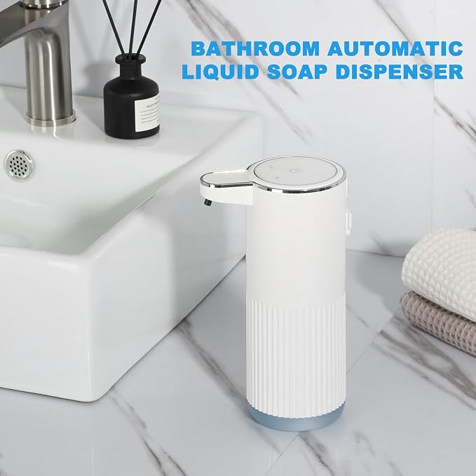 RYTOXILO Automatic Soap Dispenser, 2 Pack White Touchless Liquid Soap Dispenser for Bathroom, 13.5 Fl Oz Plastic Electric Auto Dish Soap Dispensers Wall Mount for Kitchen with Adjustable Volume