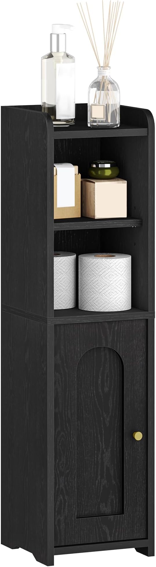 Hzuaneri Bathroom Storage Cabinet, Narrow Toilet Paper Cabinets with Doors | Small Corner Floor Cabinet with Doors and Adjustable Shelf, Bathroom Organizer for Small Spaces, Black BC19704X